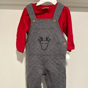 First Impressions Boys Pewter Heather deer Logo 2-pc overalls 6-9 Months